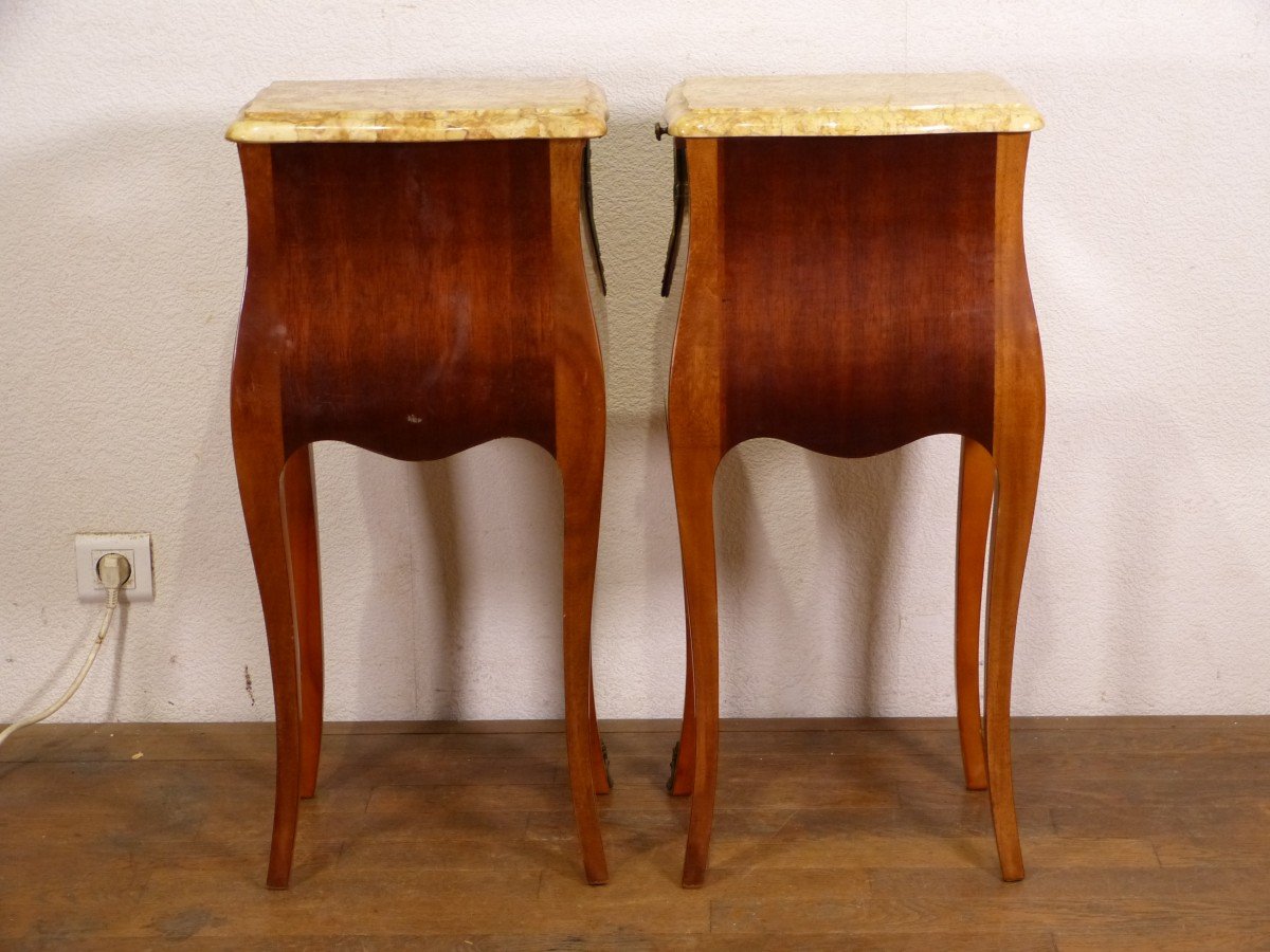 Pair Of Bedside Tables Louis XV Rosewood Marquetry Flowers-photo-1