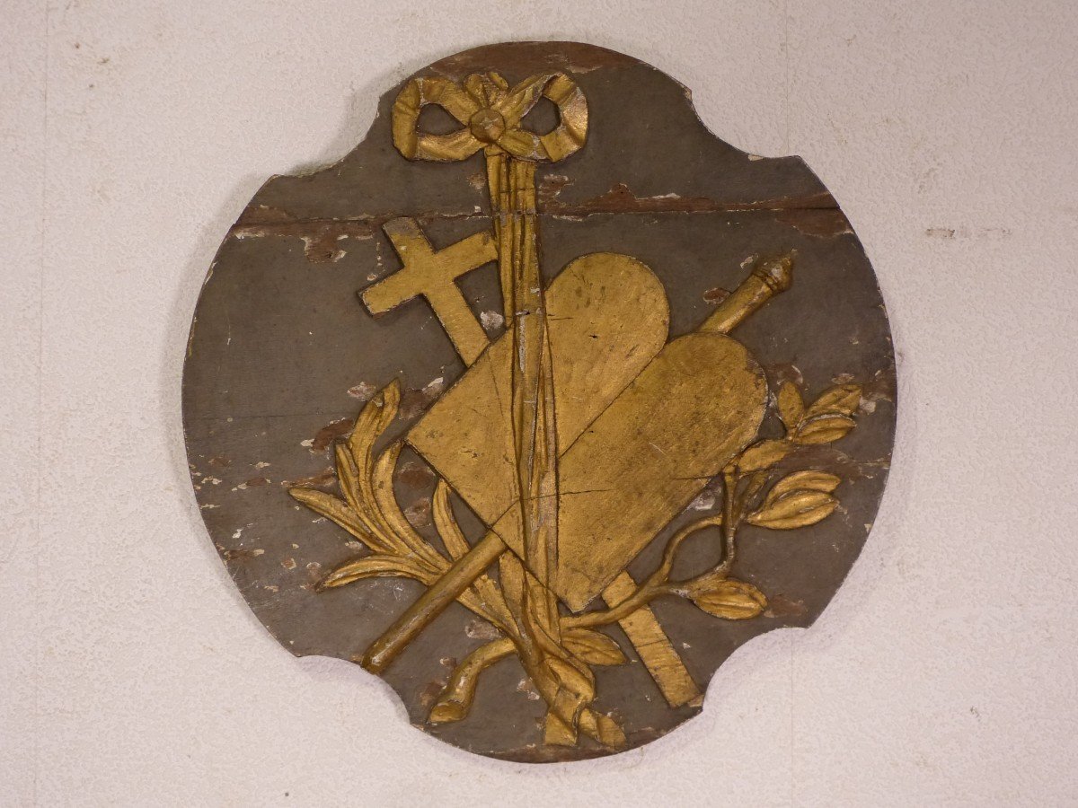 Paire De Panneaux Religieux 18ème En Bois Laqué Et Doré 51 X 50 Cm-photo-2