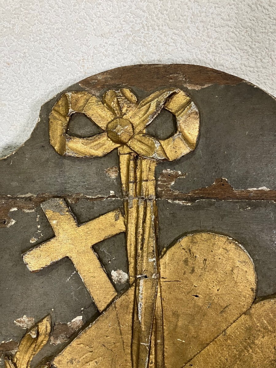 Paire De Panneaux Religieux 18ème En Bois Laqué Et Doré 51 X 50 Cm-photo-3