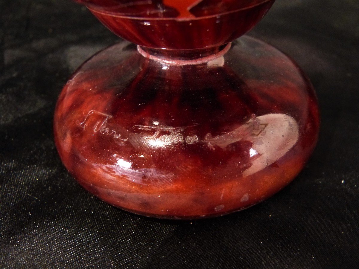 French Glass Vase With Bellflowers Schneider Engraved Glass-photo-2