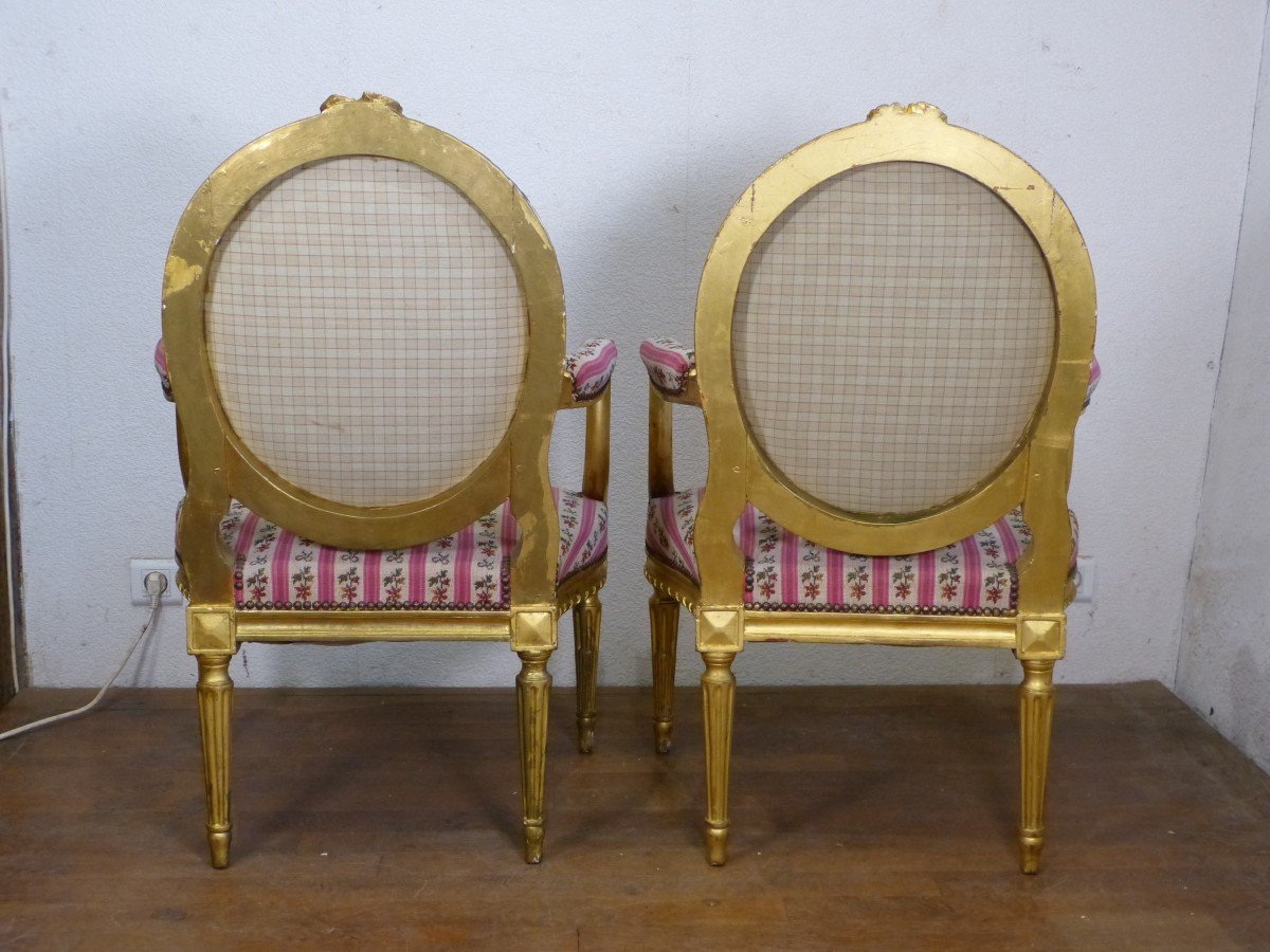 Pair Of Golden Wood Armchairs Louis XVI 19th-photo-4