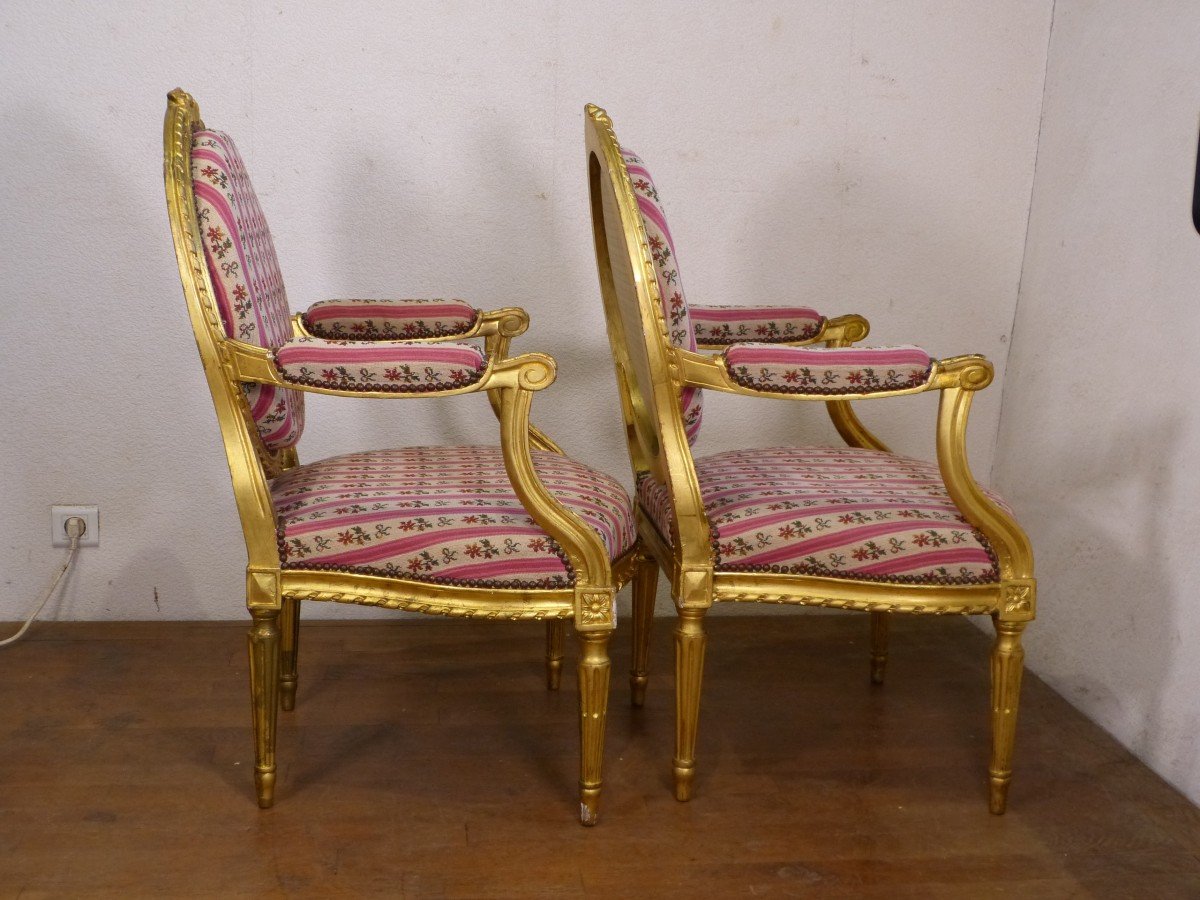 Pair Of Golden Wood Armchairs Louis XVI 19th-photo-1