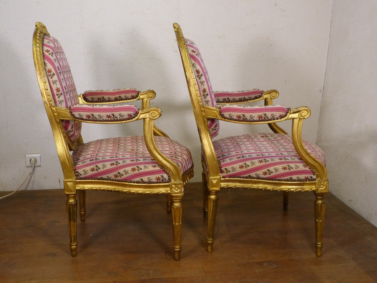 Pair Of Louis XVI Golden Wood Armchairs 19th-photo-1