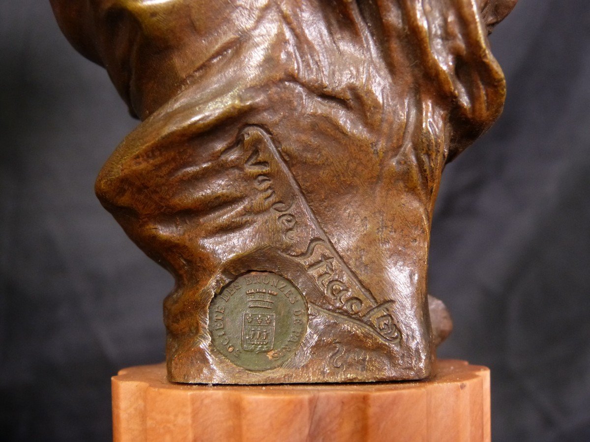 Georges Van Der Straeten, 2 Art Nouveau Bronze Busts-photo-3