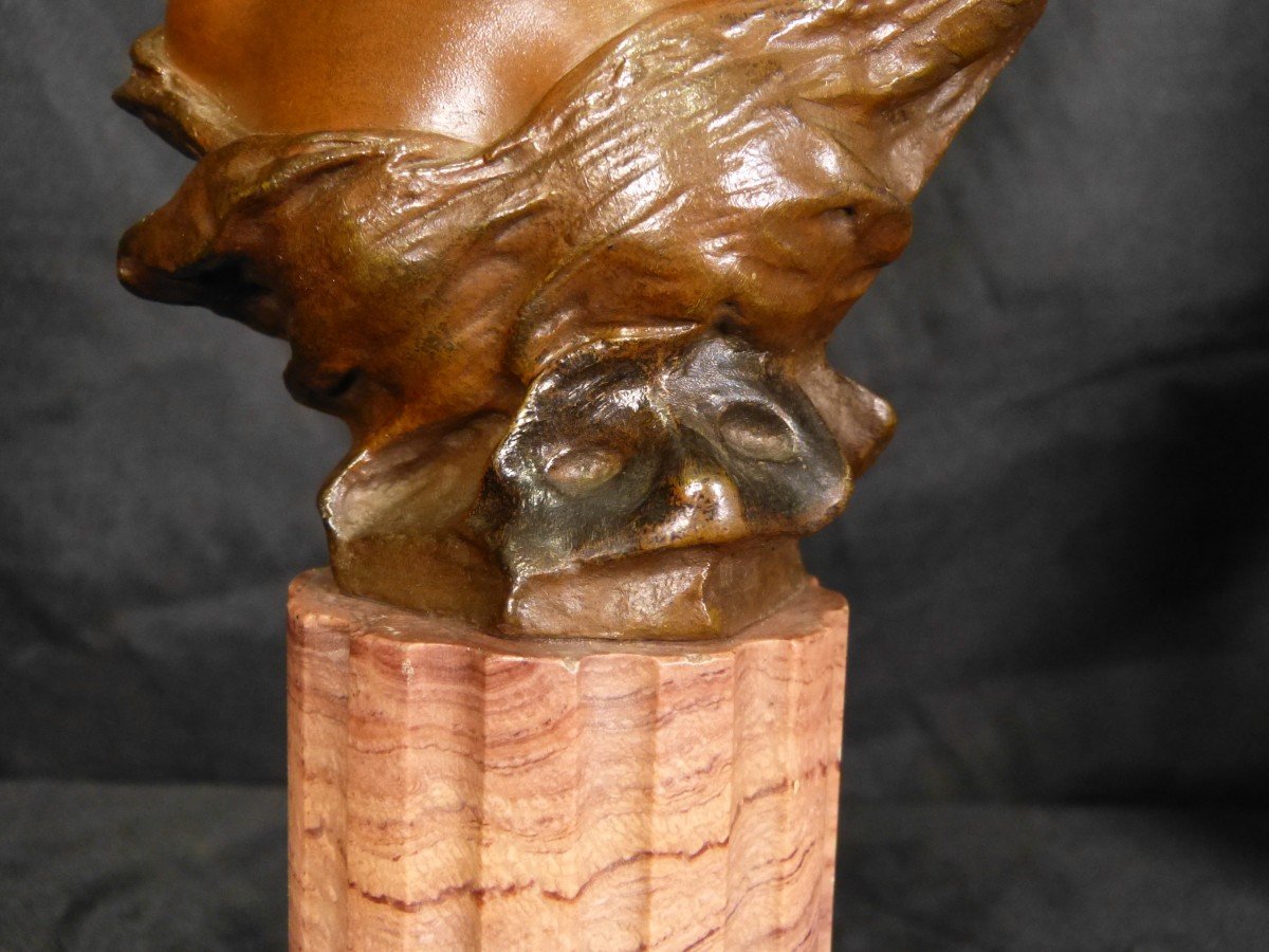 Georges Van Der Straeten, 2 Art Nouveau Bronze Busts-photo-5