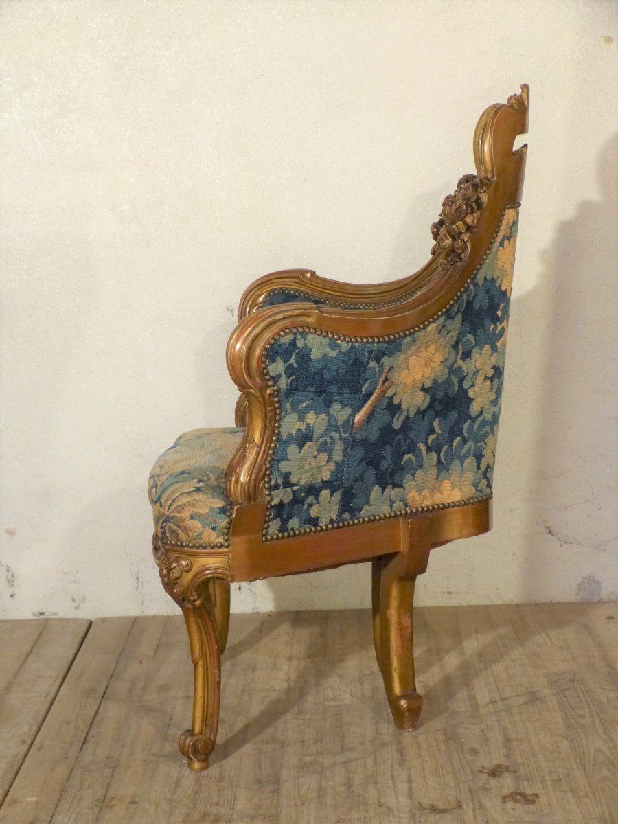 Golden Corner Armchair Aubusson Tapestry Louis XV Napoleon III-photo-3