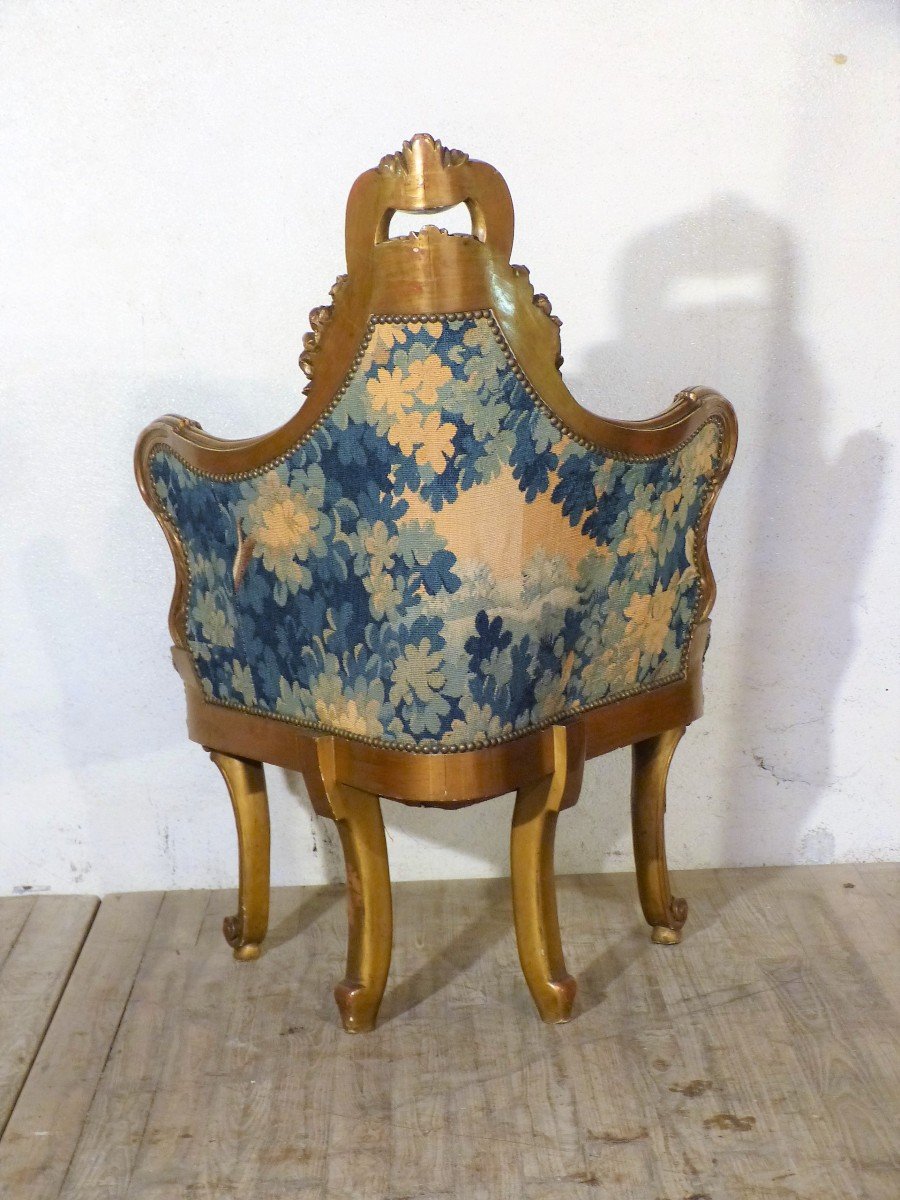 Golden Corner Armchair Aubusson Tapestry Louis XV Napoleon III-photo-4
