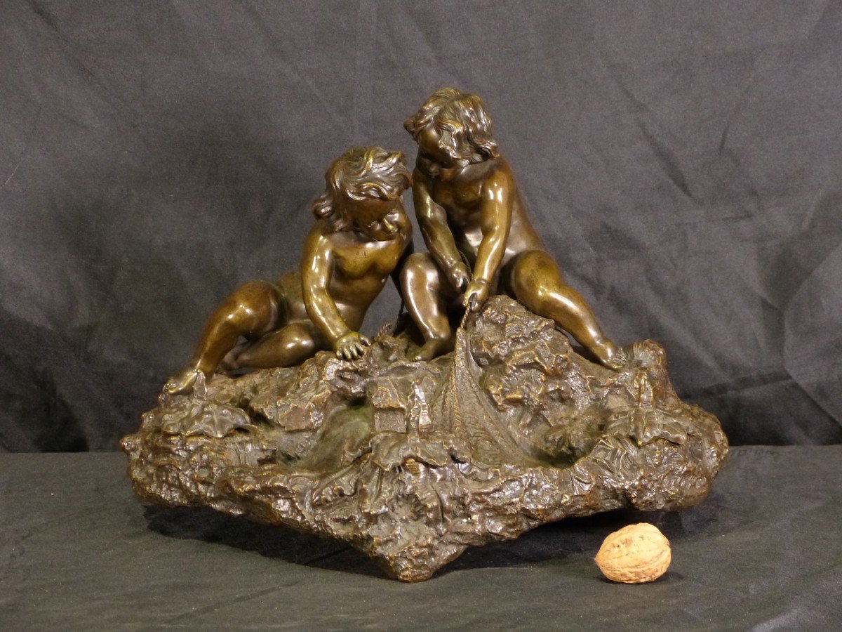 Encrier En Bonze Art Nouveau La Pêche Au Filet