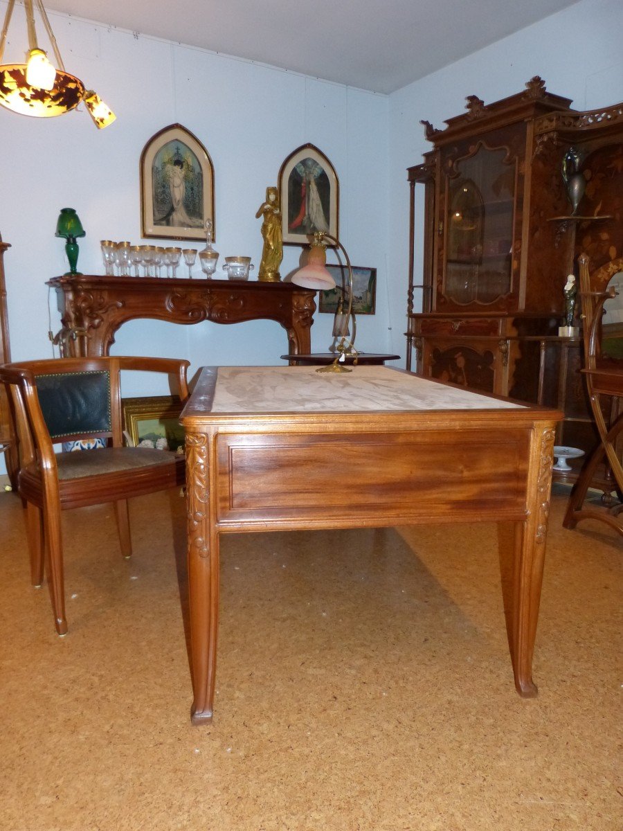 Large Art Nouveau Desk And Armchair Gauthier Poinsignon Mahogany Plane Tree-photo-2