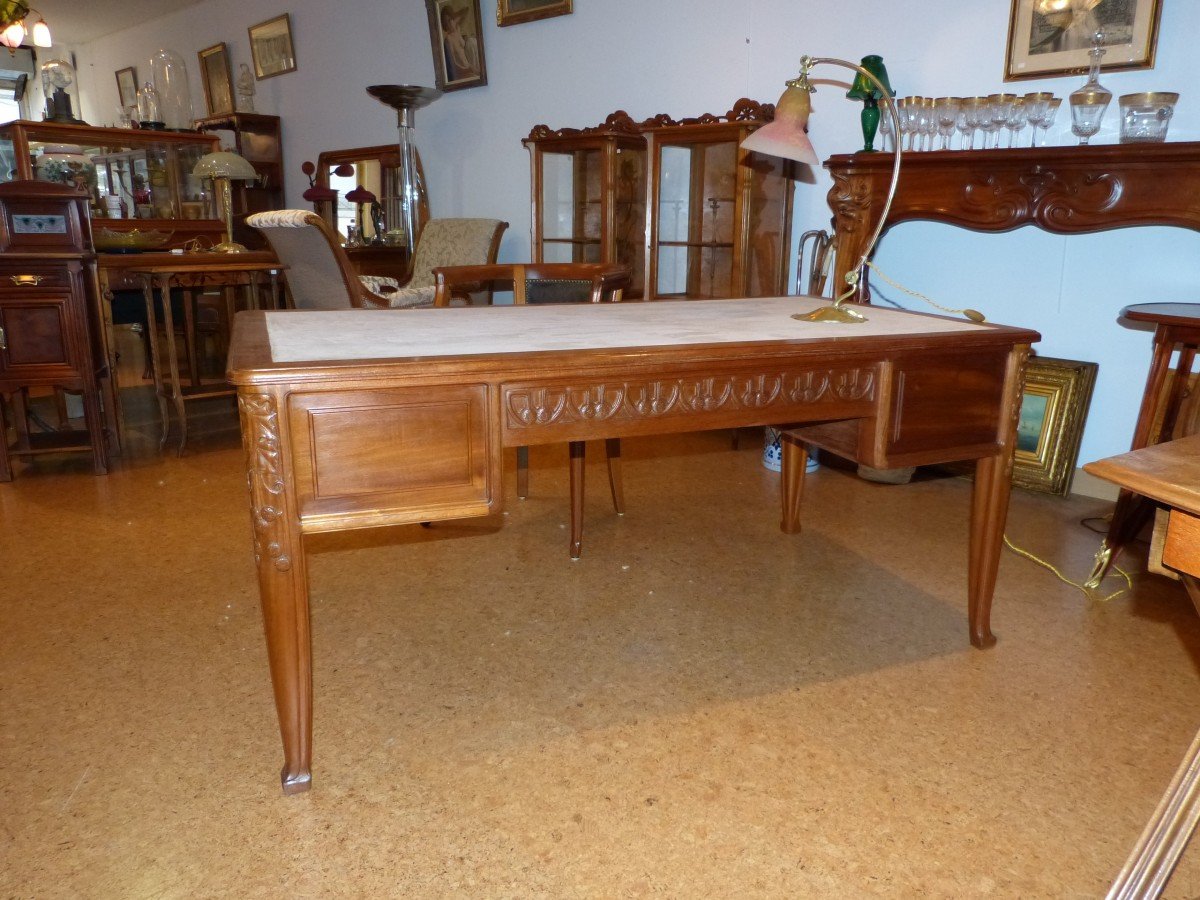 Large Art Nouveau Desk And Armchair Gauthier Poinsignon Mahogany Plane Tree-photo-3