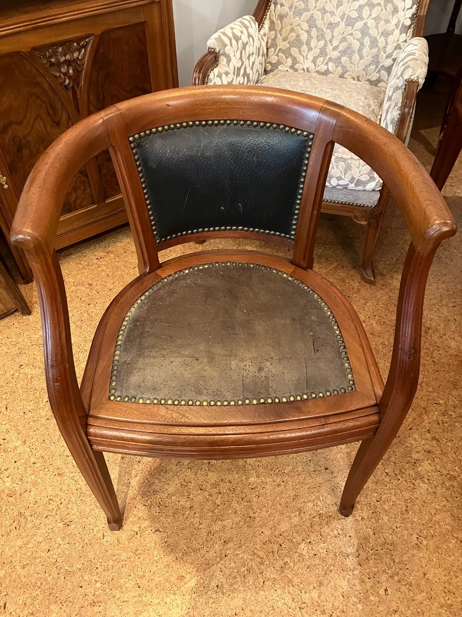 Large Art Nouveau Desk And Armchair Gauthier Poinsignon Mahogany Plane Tree-photo-2