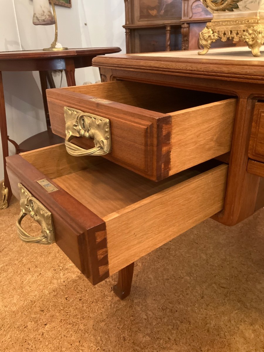 Large Art Nouveau Desk And Armchair Gauthier Poinsignon Mahogany Plane Tree-photo-7