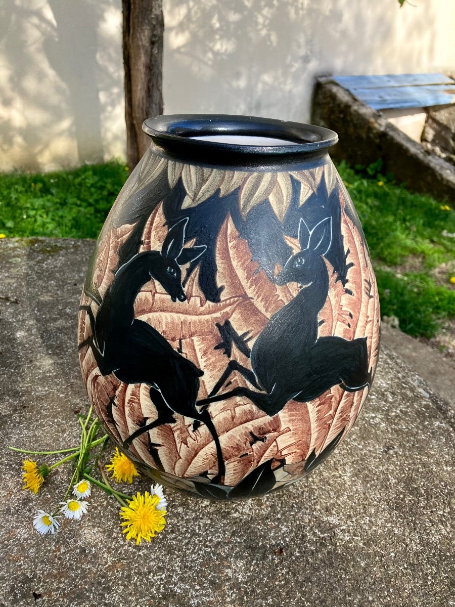 Important Vase Ciboure Richard Le Corrone Art Deco Antelopes