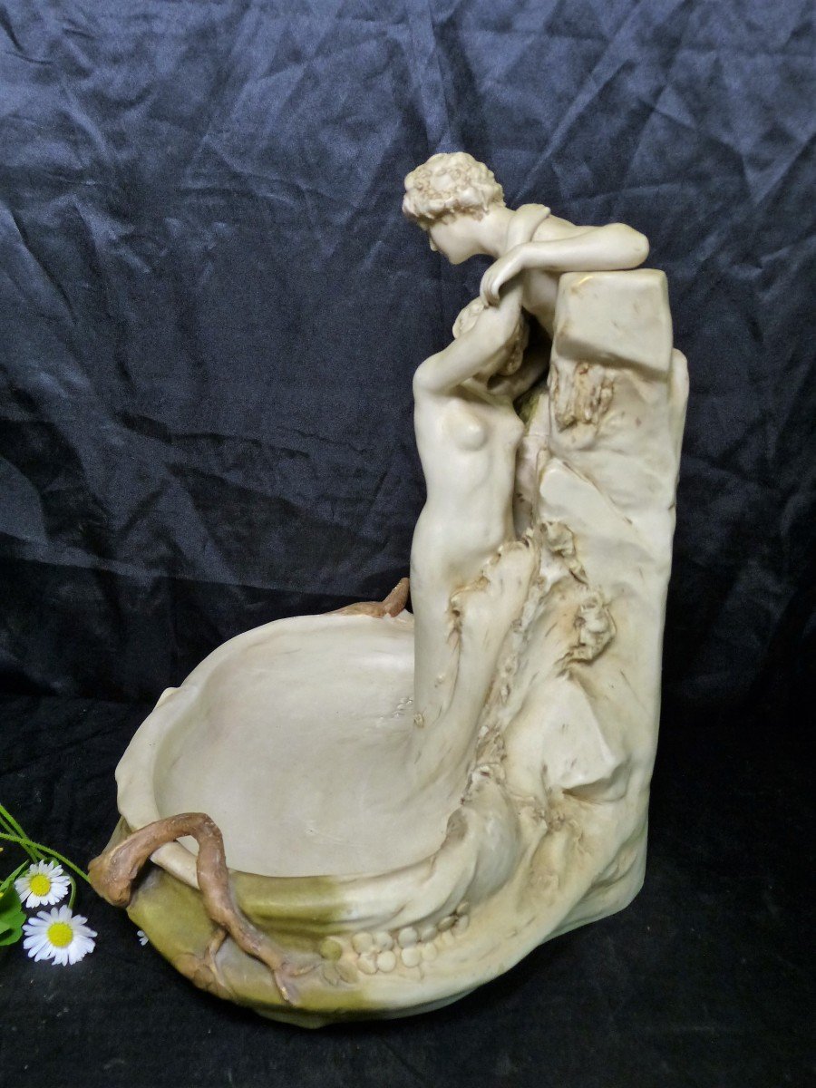 Aloïs Hampel Vide Poche Art Nouveau En Porcelaine Royal Dux Bohemia Couple Enlacé-photo-2