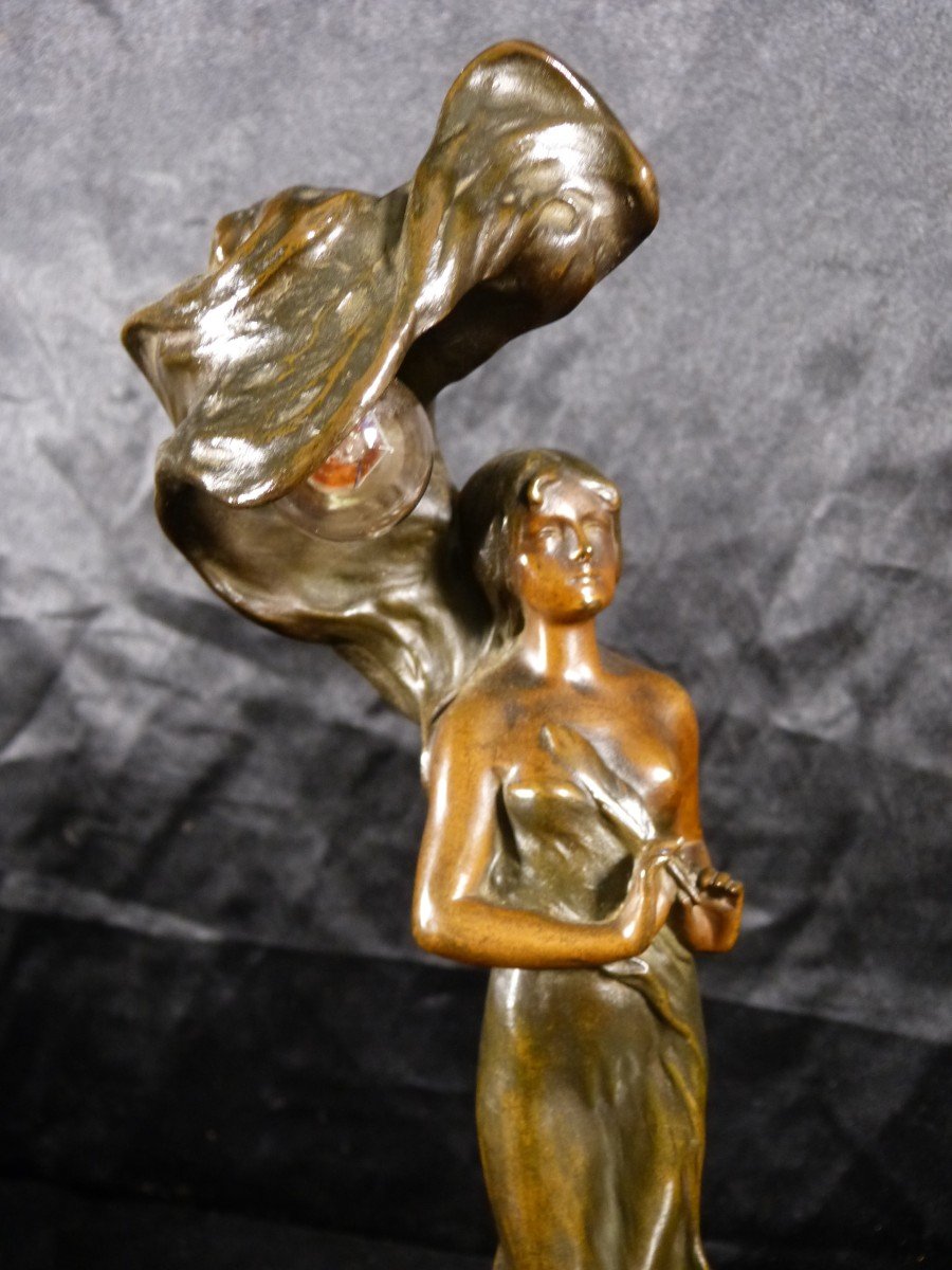 Peter Tereszczuk Lampe En Bronze Art Nouveau 28 cm Formant Vide Poche Et Encrier-photo-2