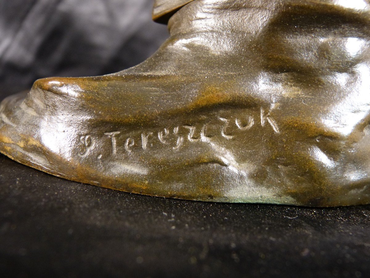 Peter Tereszczuk Lampe En Bronze Art Nouveau 28 cm Formant Vide Poche Et Encrier-photo-3