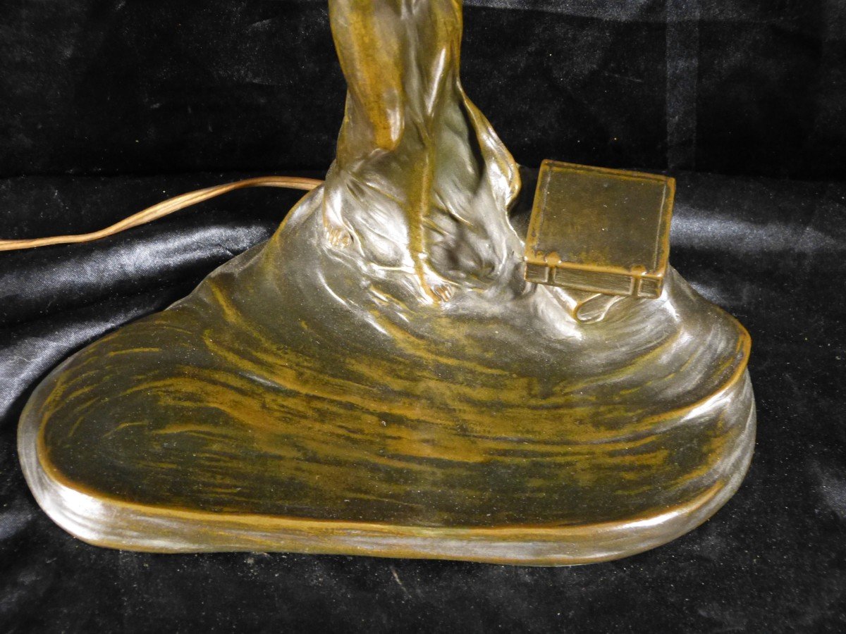 Peter Tereszczuk Lampe En Bronze Art Nouveau 28 cm Formant Vide Poche Et Encrier-photo-2