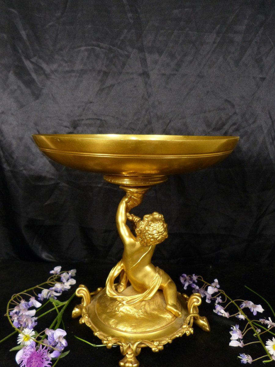 Christofle Coupe En Bronze Doré Napoléon III Au Chérubin centre de table-photo-3