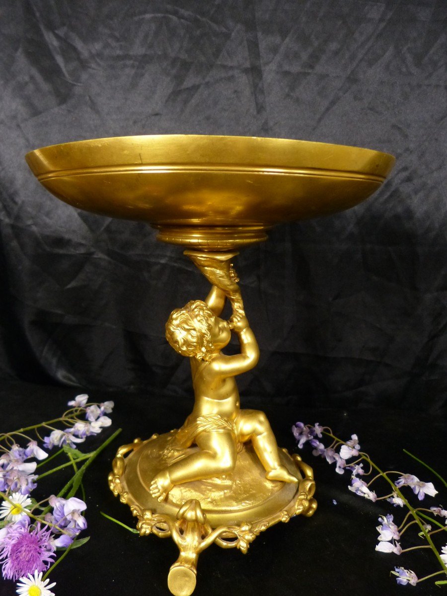 Christofle Coupe En Bronze Doré Napoléon III Au Chérubin centre de table-photo-4