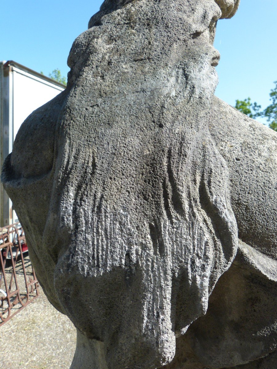 Importante Statue De Parc 203 Cm En Pierre Calcaire Femme Drapée à l'Antique-photo-6