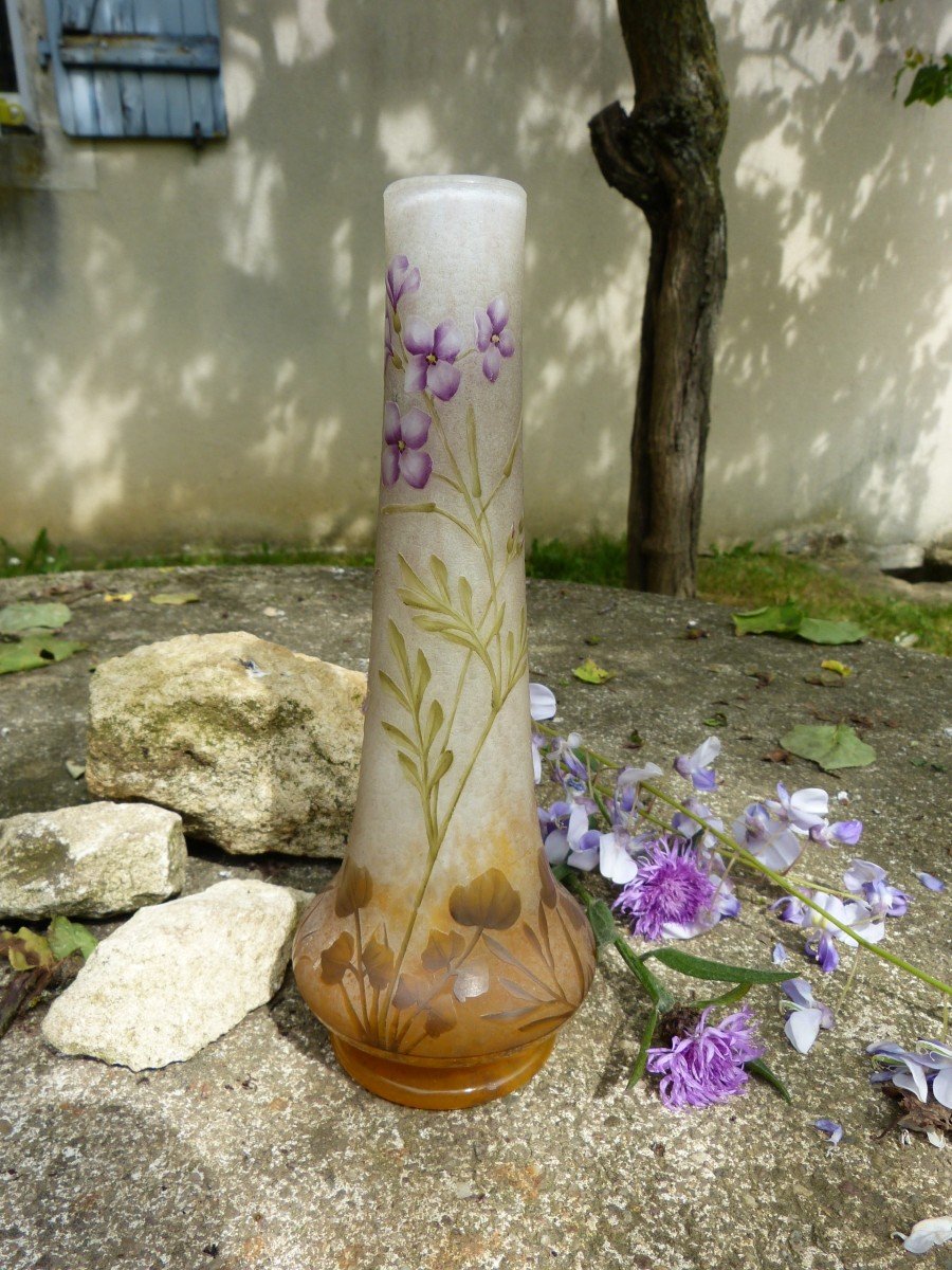 Daum Nancy Art Nouveau Vase Cardamine Des Prés 21 Cm-photo-3