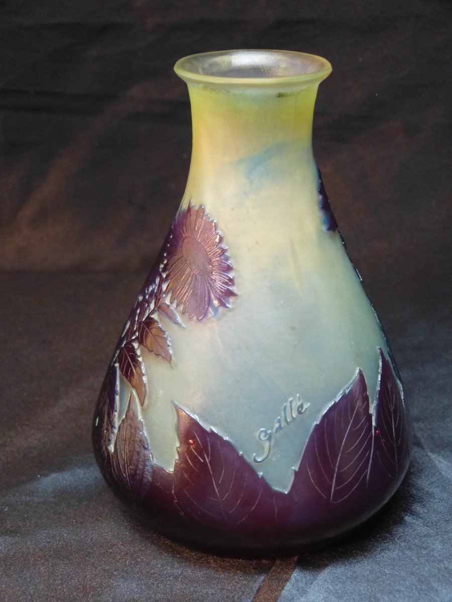 Emile Gallé  Vase Chrysanthèmes 13.5 cm Jaune Et Bleu  Art Nouveau-photo-5