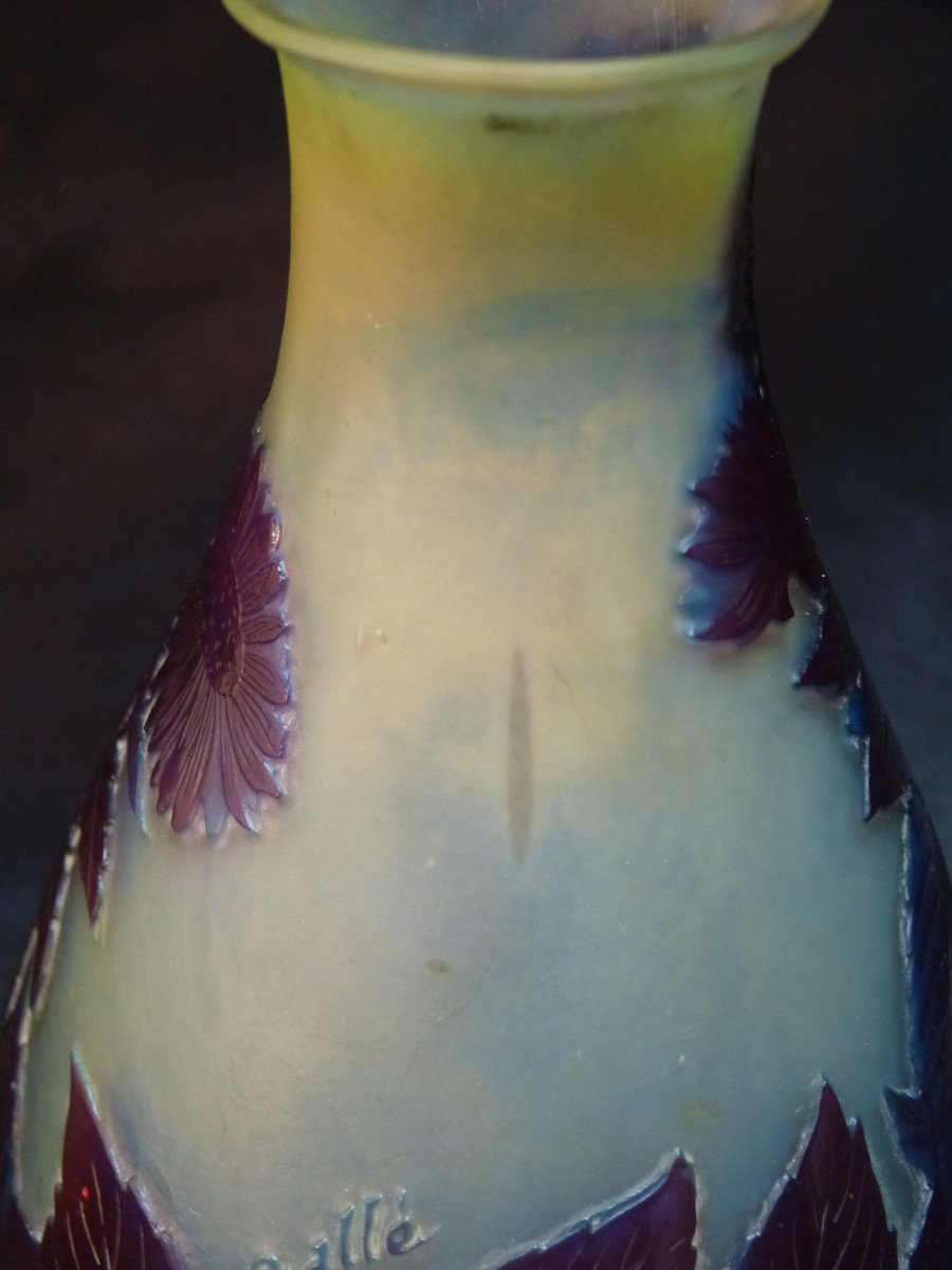 Emile Gallé  Vase Chrysanthèmes 13.5 cm Jaune Et Bleu  Art Nouveau-photo-8