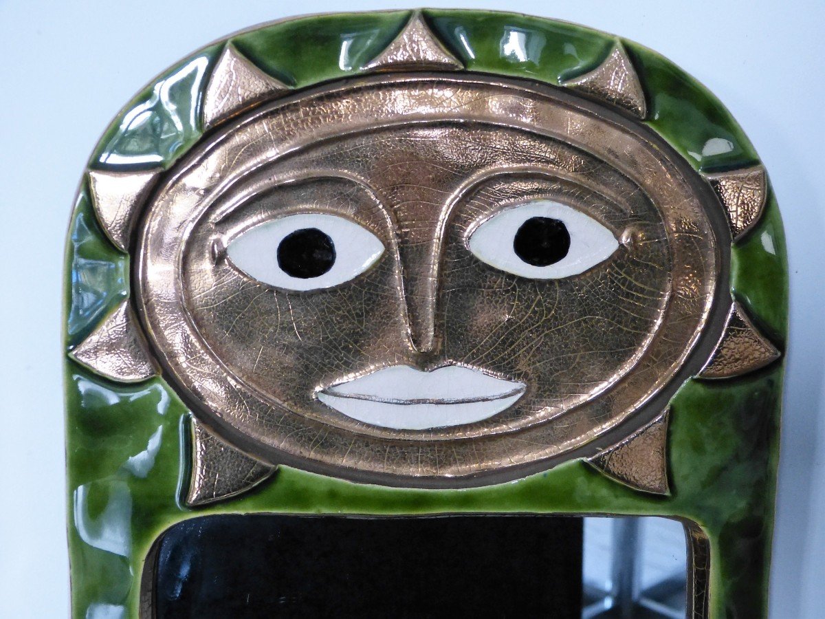 Mithé Espelt Mirror In The Golden Sun In Ceramic From The 1950s-photo-2
