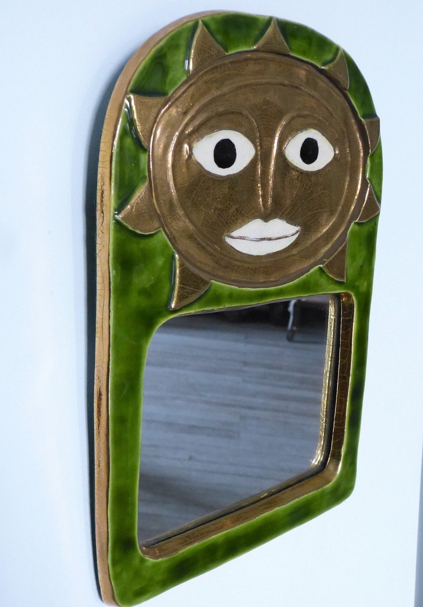 Mithé Espelt Mirror In The Golden Sun In Ceramic From The 1950s-photo-1