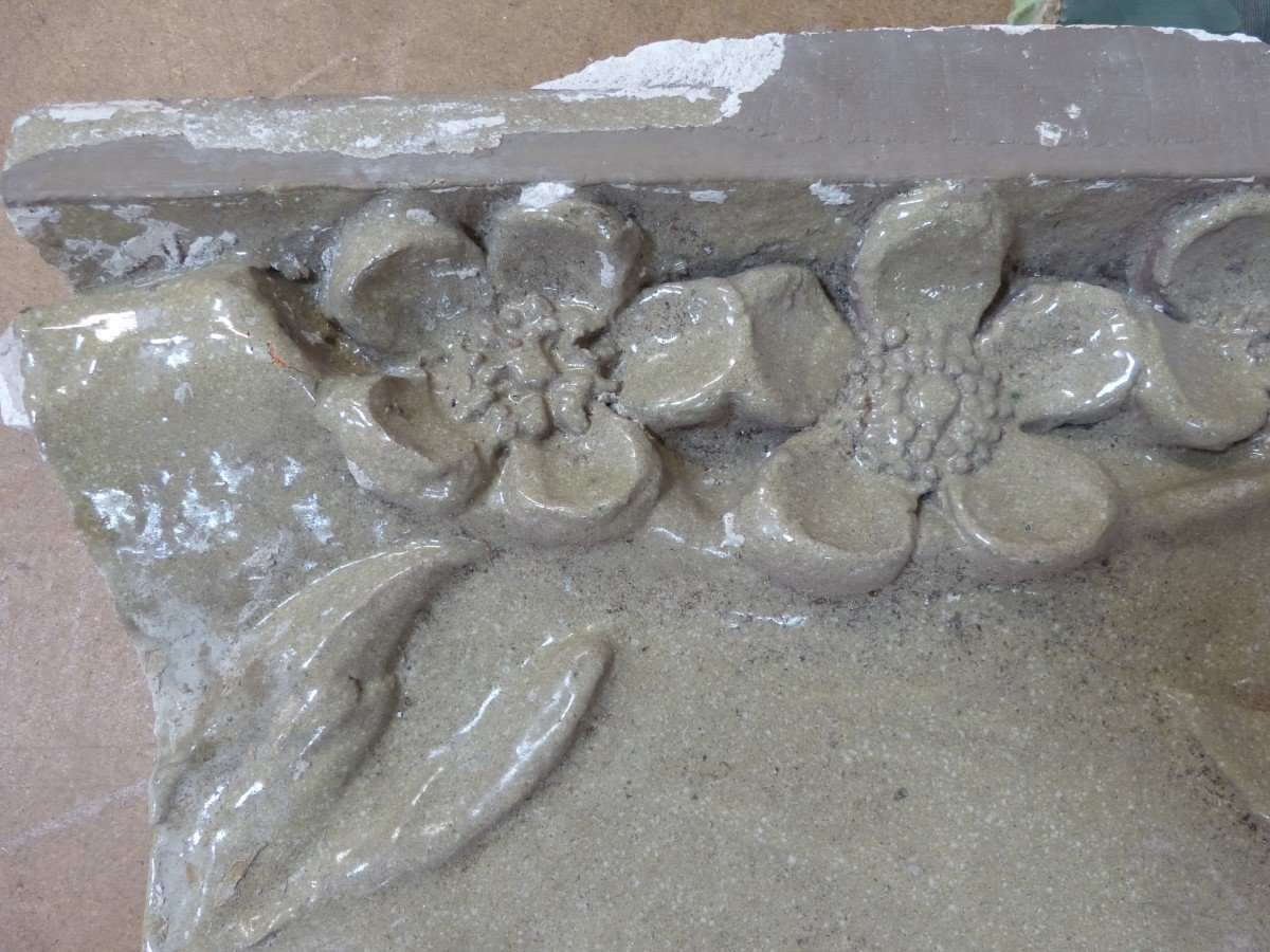 Cheminée Art Nouveau En Terre Cuite émaillée Décor Floral-photo-4