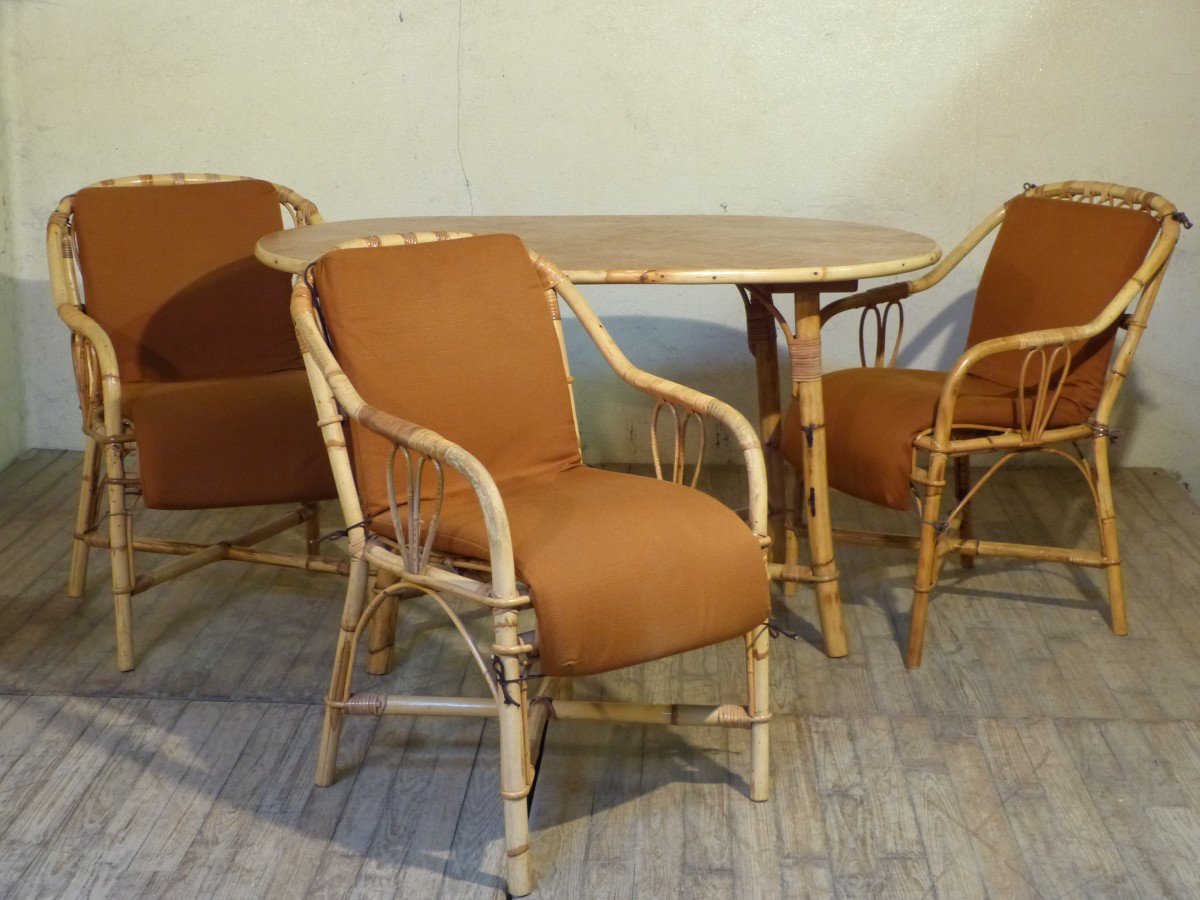 Grande Table En Rotin Pour Salle à Manger Ou Jardin 4 à 6 Personnes Années 50 Bambou-photo-8