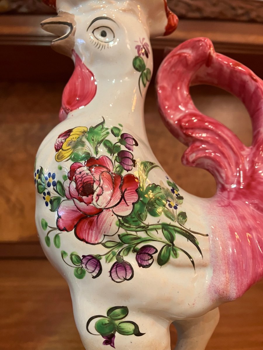 Pair Of Earthenware Roosters Candlesticks From Saint Clément Luneville-photo-4