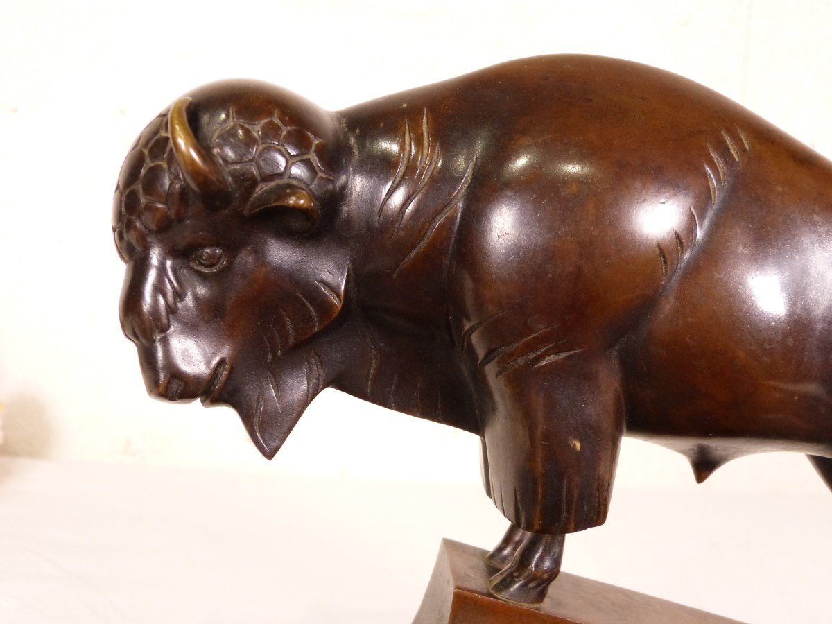 Guido Vide Poche En Bronze Bison Art Déco  Cubisme-photo-2