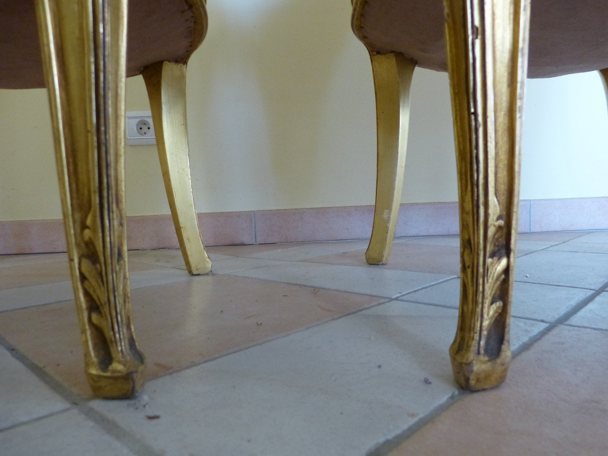 Majorelle Nancy Pair Of Golden Bergères Aubépine Art Nouveau Armchairs-photo-2