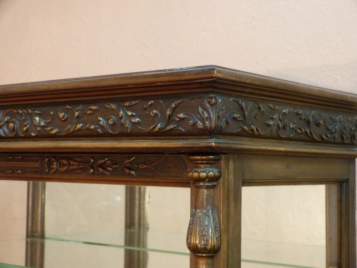 Showcase In Walnut Renaissance Style Argentier Glazed Three Sides 19th-photo-1