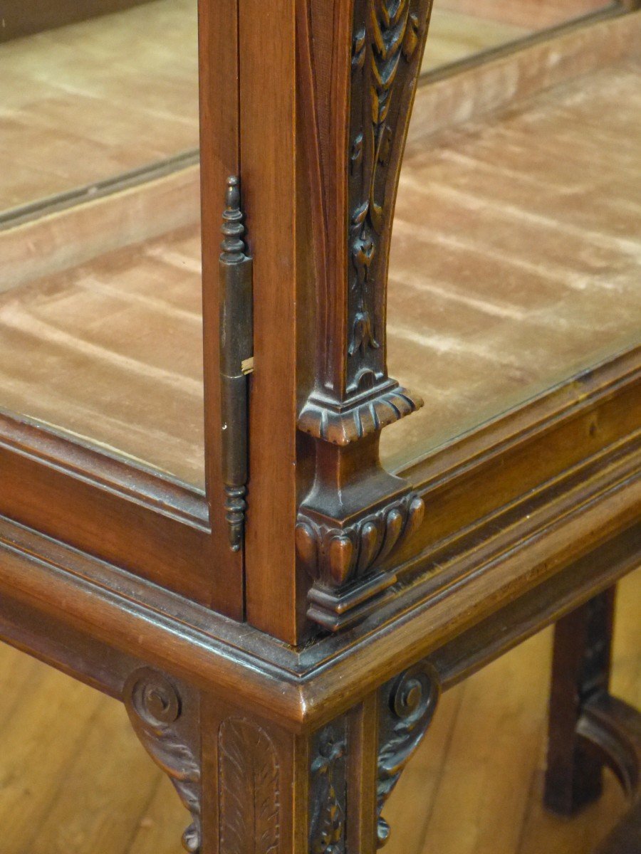 Showcase In Walnut Renaissance Style Argentier Glazed Three Sides 19th-photo-7