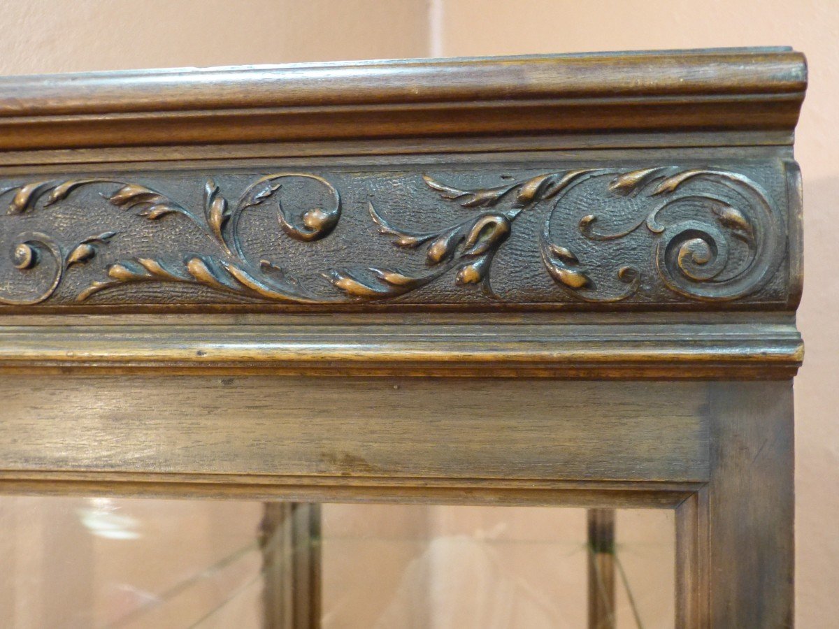 Showcase In Walnut Renaissance Style Argentier Glazed Three Sides 19th-photo-8