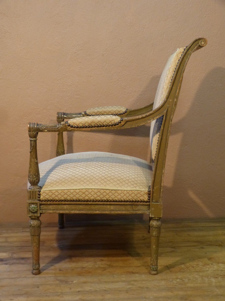 Large Directoire Period Lacquered Armchair, Reversed Backrest-photo-2