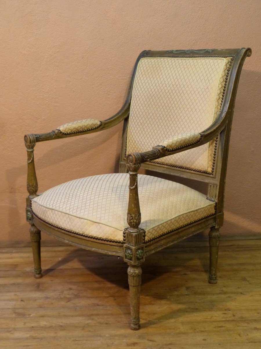Large Directoire Period Lacquered Armchair, Reversed Backrest
