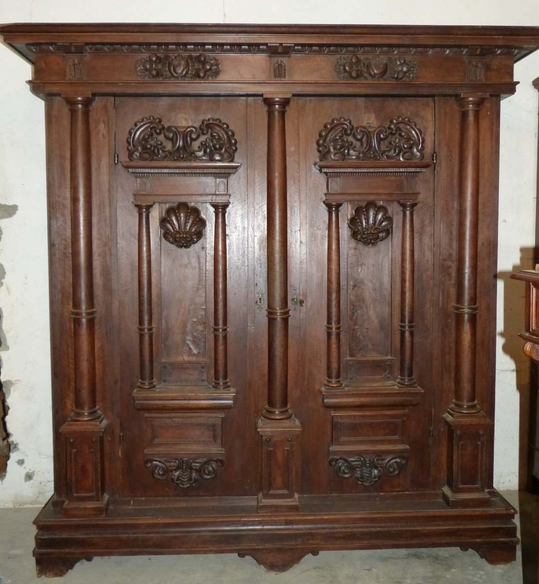 Large Old Walnut Wardrobe Cupboard Front From Germany