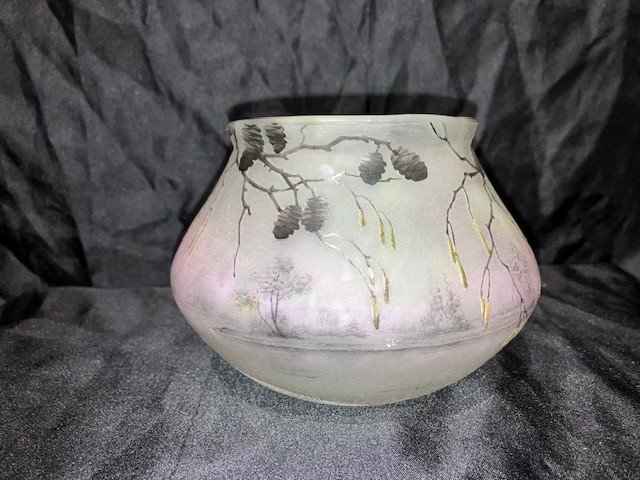 Daum - Engraved And Enameled Glass Vase Alder Decor-photo-5