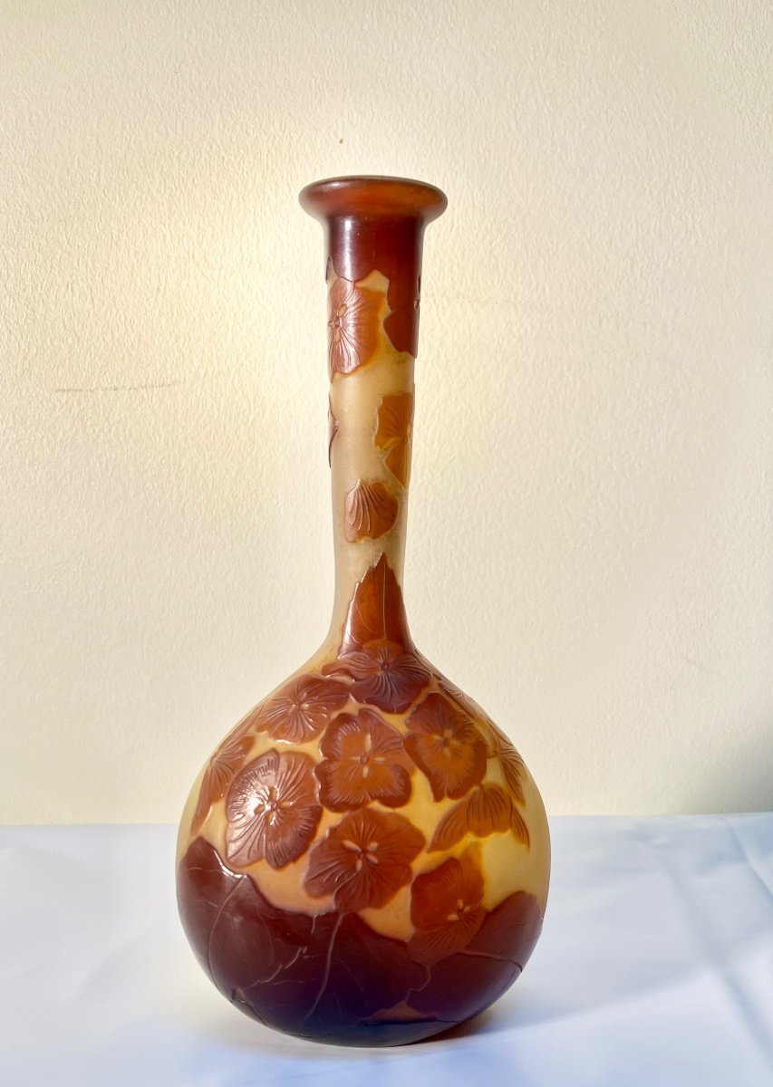 Petit Vase Gallé Soliflore Décor Anémones Art Nouveau 