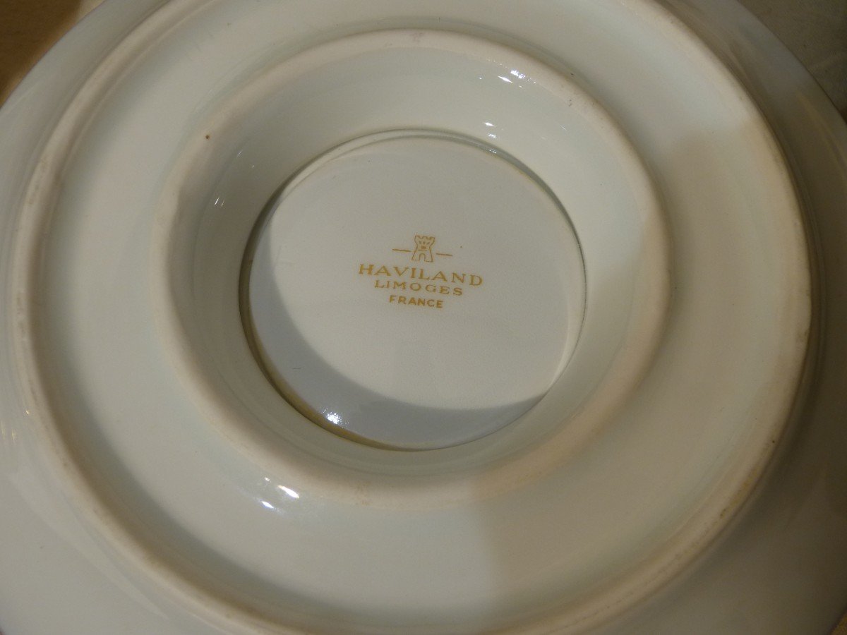 Proantic Haviland Limoges Service En Porcelaine Style Empire Bleu Et