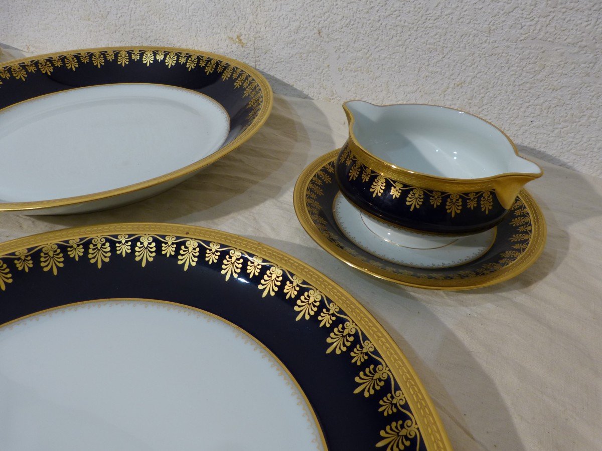 Haviland Limoges Service En Porcelaine Style Empire Bleu Et Or 44 Pièces-photo-1