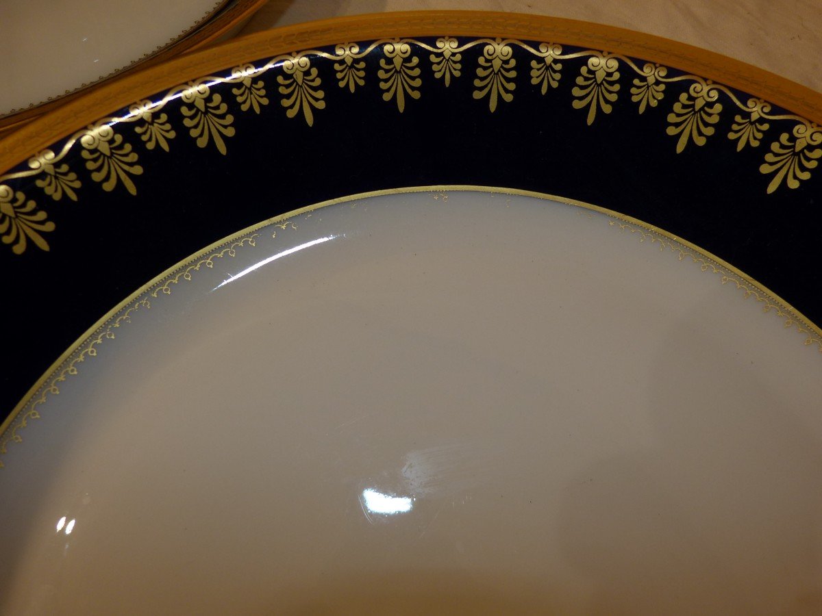 Haviland Limoges Service En Porcelaine Style Empire Bleu Et Or 44 Pièces-photo-3