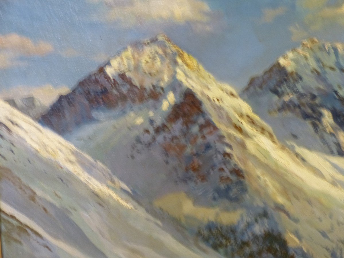 Snow Mountain Landscape Painting By Stuck Alsatian Painter From Saverne-photo-4