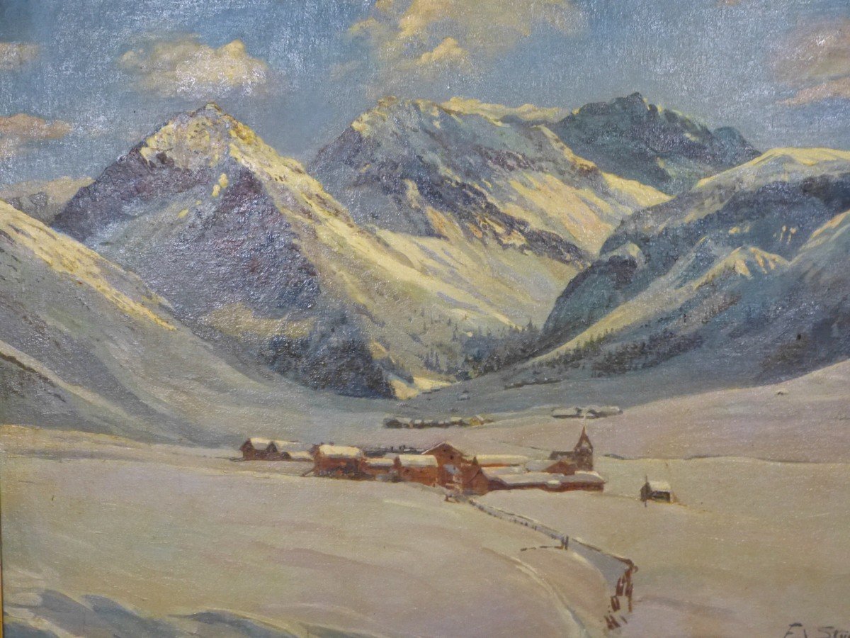 Snow Mountain Landscape Painting By Stuck Alsatian Painter From Saverne-photo-8