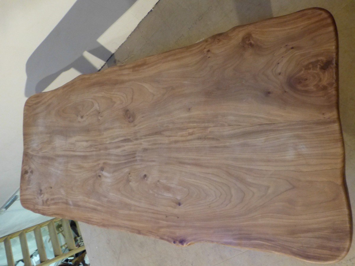 Henri Bataille Grande Table En Frêne Et Pin d'Orégon Plateau 201 X 85 Cm Brutaliste-photo-3