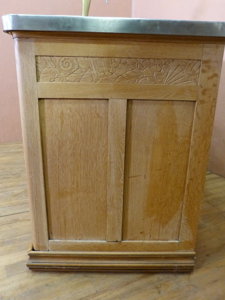 Old Zinc Art Deco Bar Bistro Counter In Oak-photo-4