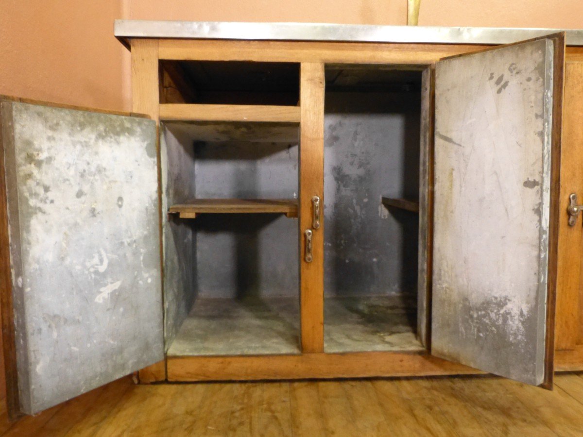 Old Zinc Art Deco Bar Bistro Counter In Oak-photo-7